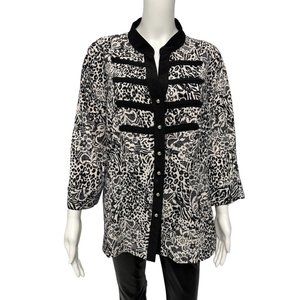 Kathy Cho Stretch Women's Long Sleeve Black And White V-Neck Blouse Size XL